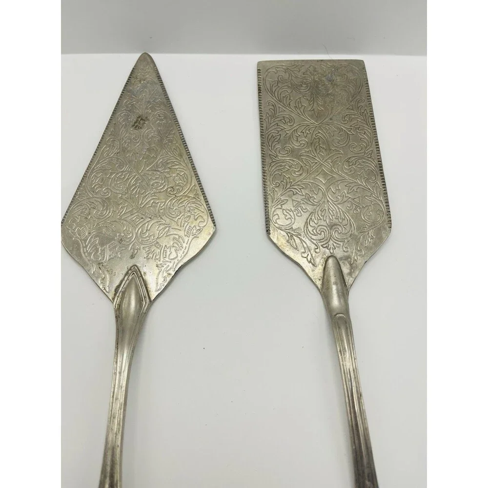 Vintage Silverplate Cake & Pie Server Set Ornate Engraved Floral